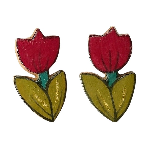 Red Tulip Flower Earrings