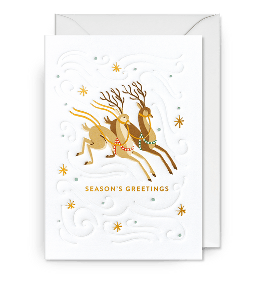 Seasons Greetings Illustrative Reindeer Christmas Card - UniqueEntity Art