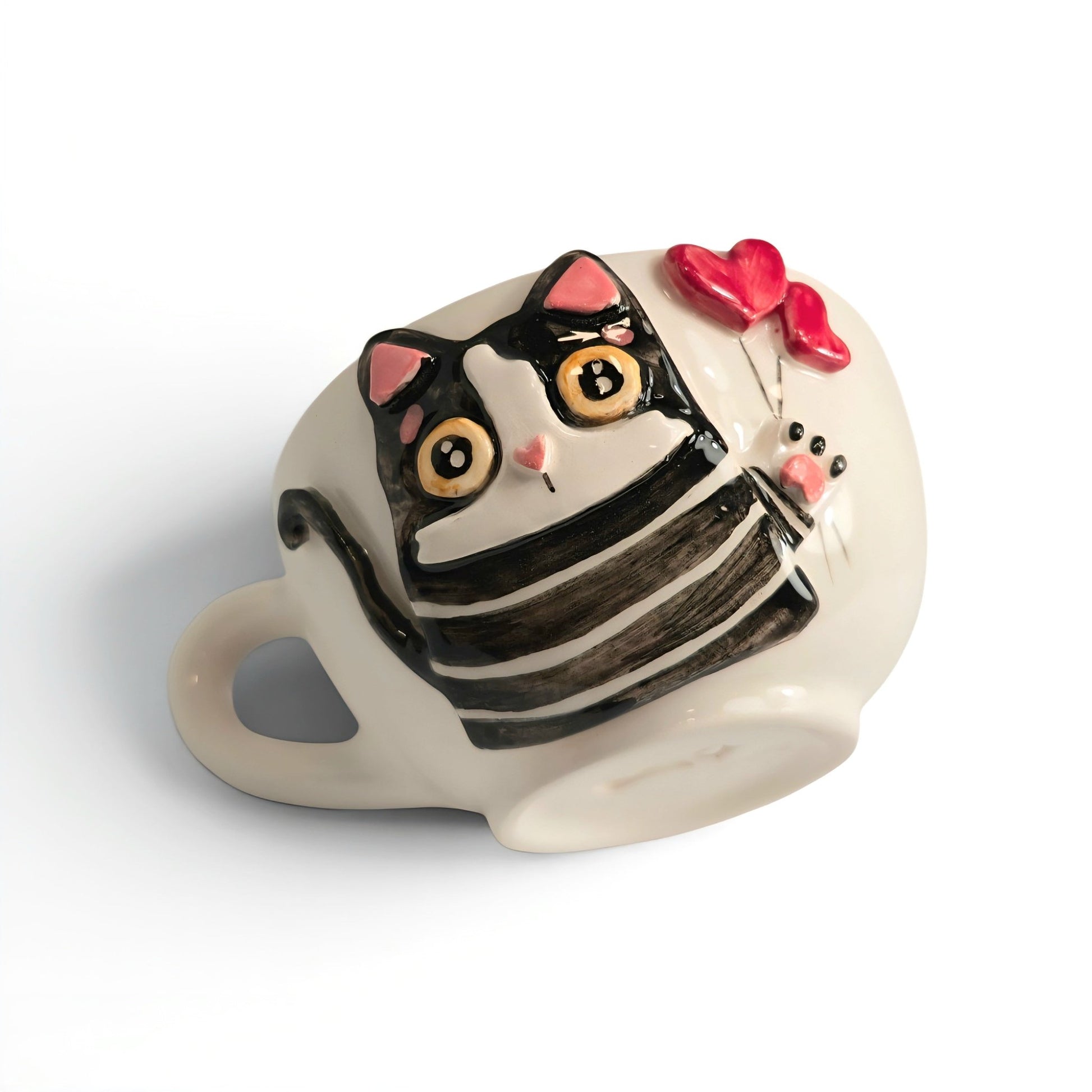 Striped Cat Heart Balloon Mug - UniqueEntity Art
