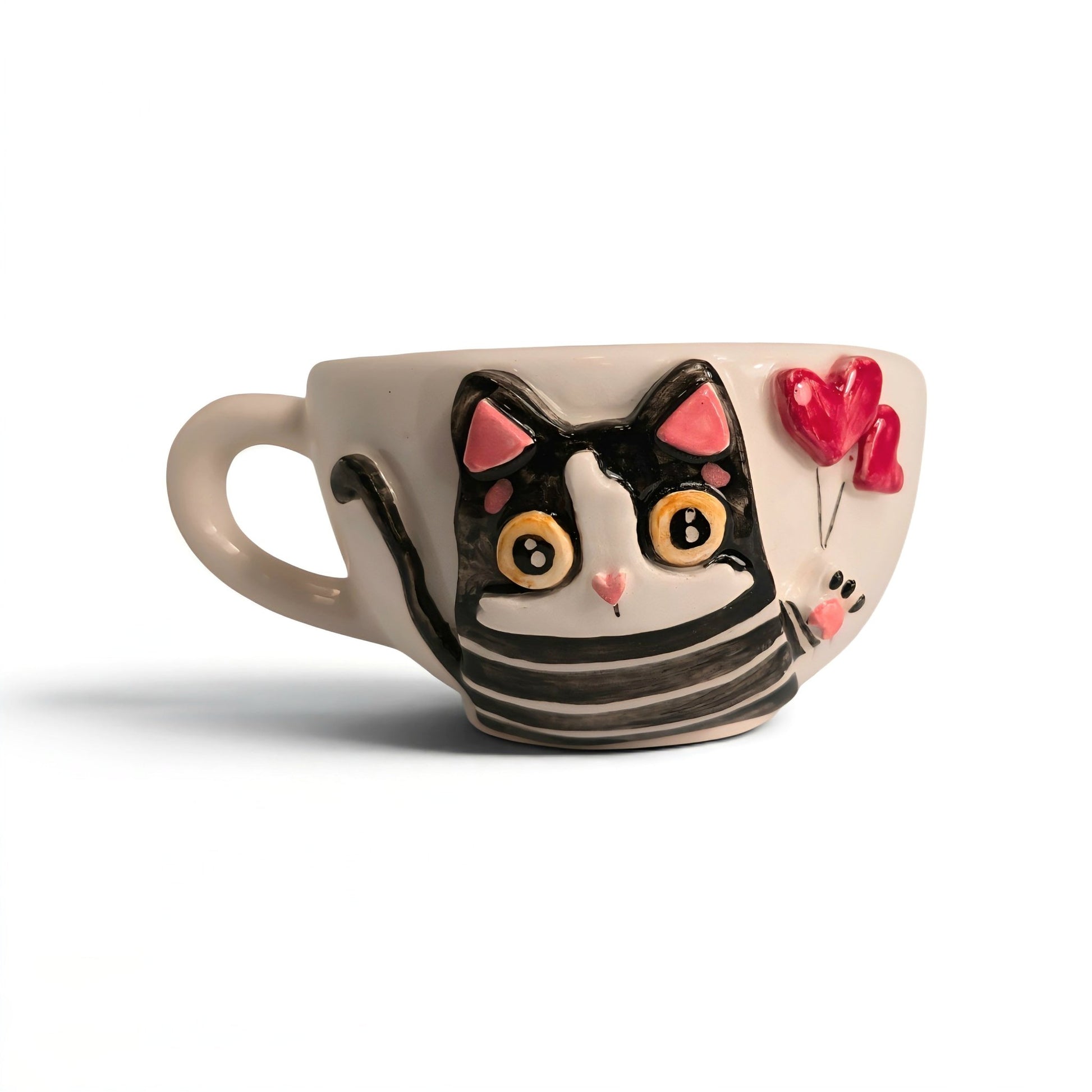 Striped Cat Heart Balloon Mug - UniqueEntity Art