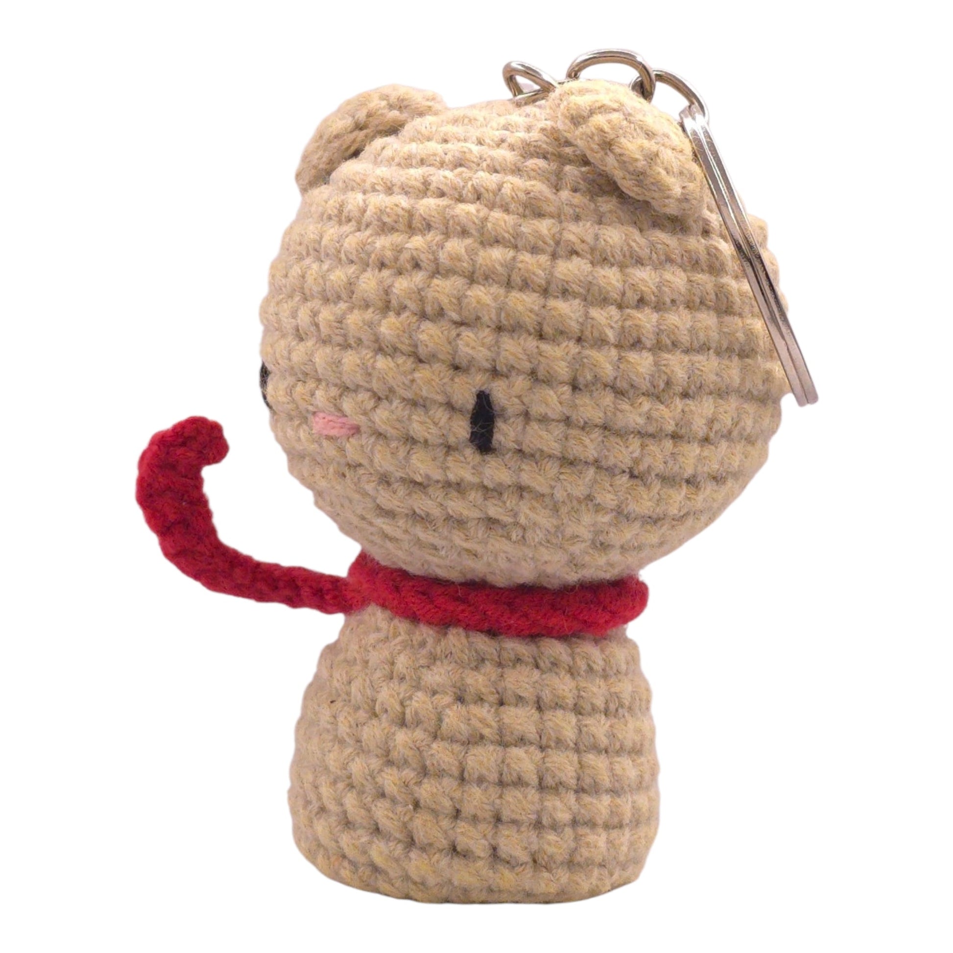Tan Bear Red Bow Keychain - UniqueEntity Art