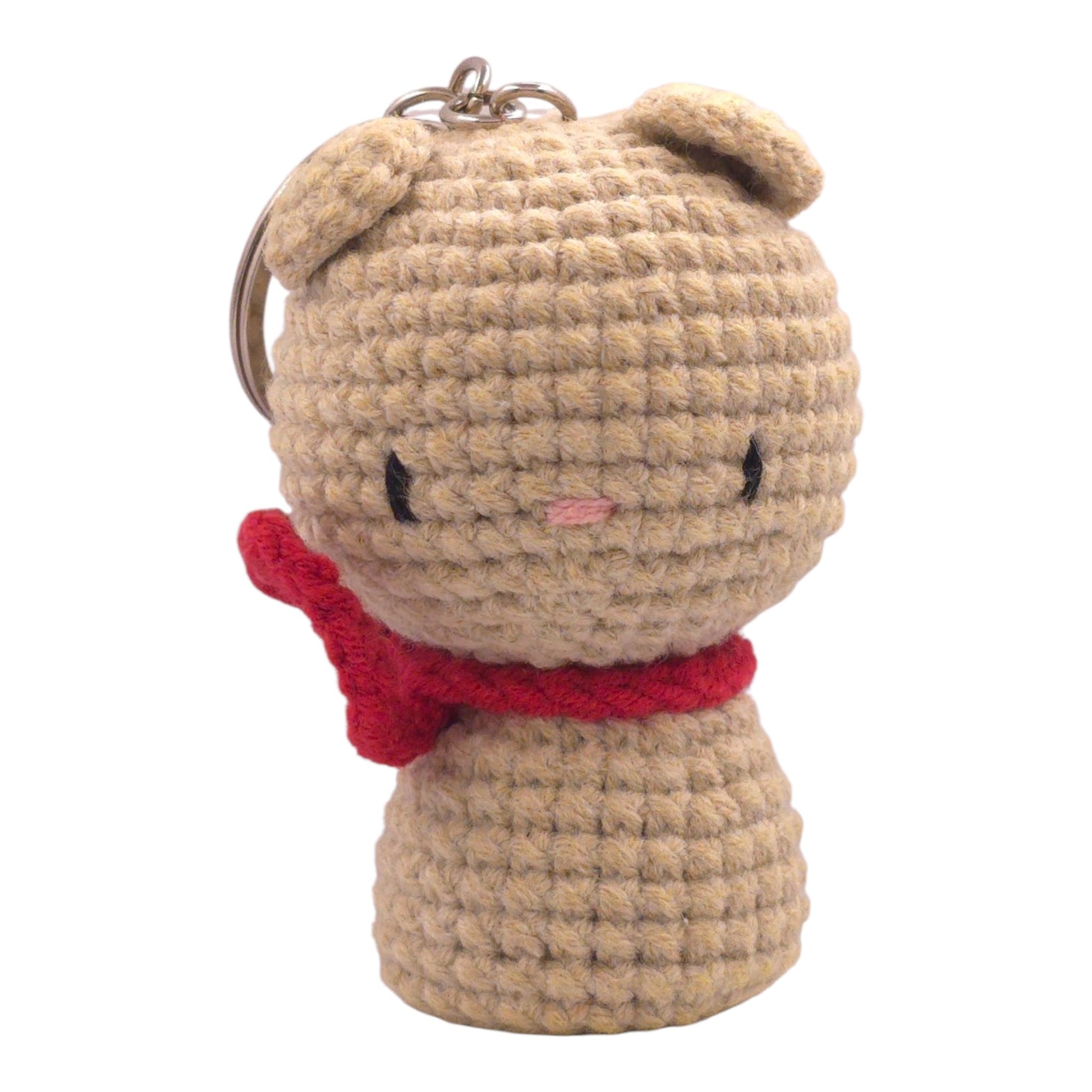 Tan Bear Red Bow Keychain - UniqueEntity Art