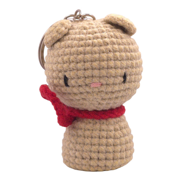 Tan Bear Red Bow Keychain