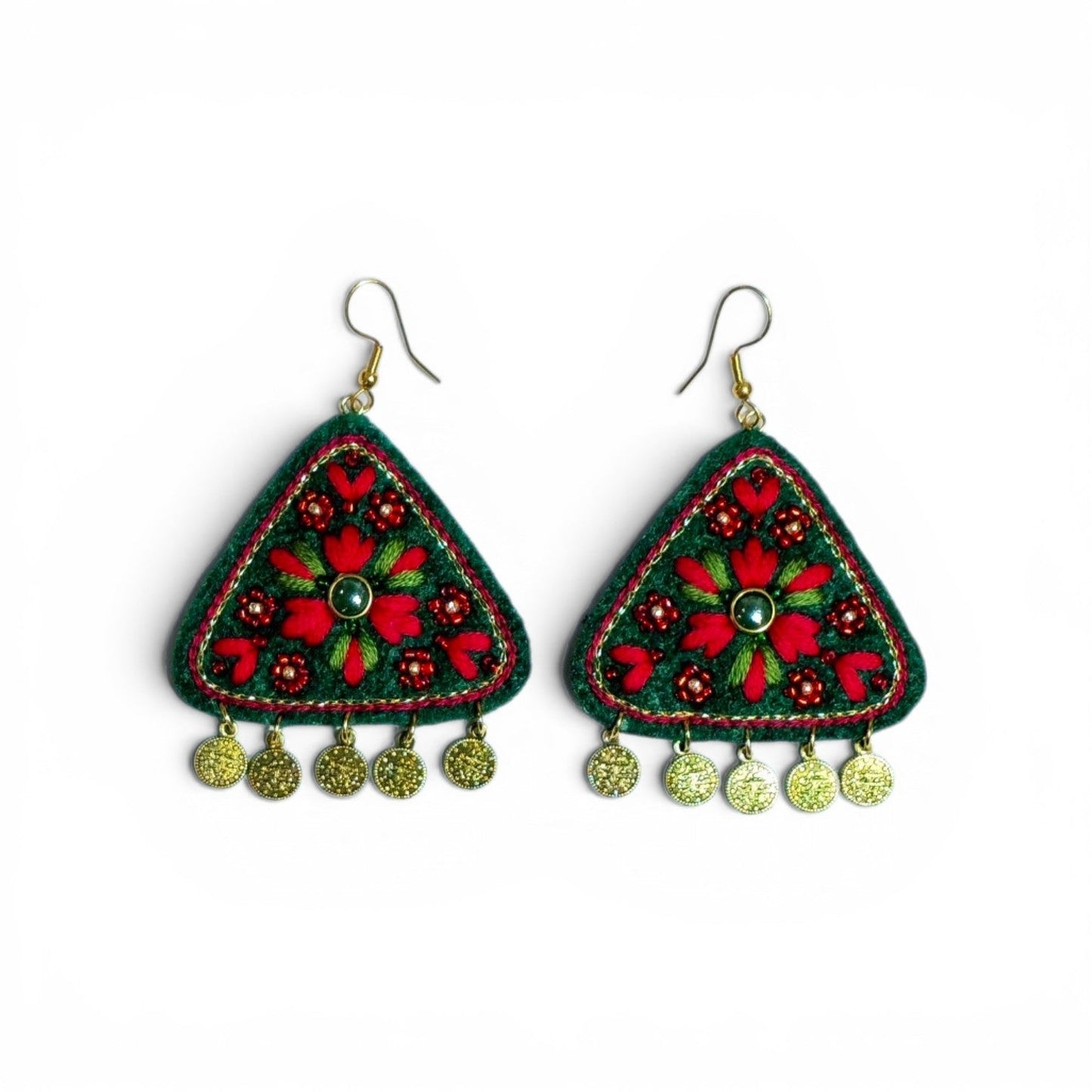 Triangle Red Floral Earrings - UniqueEntity Art