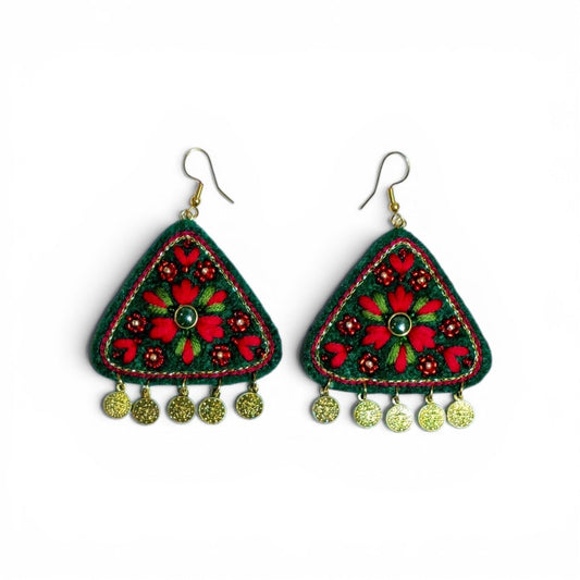 Triangle Red Floral Earrings - UniqueEntity Art