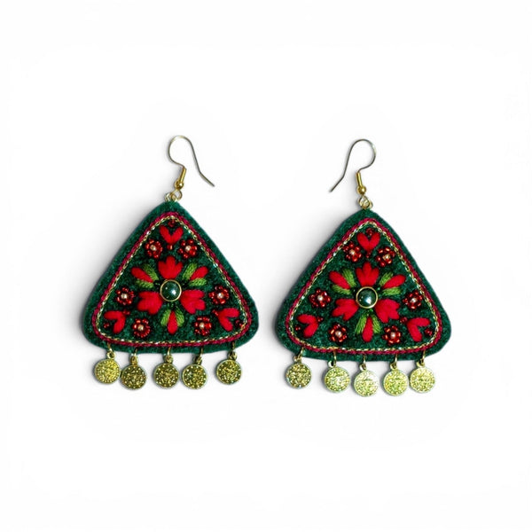 Triangle Red Floral Earrings