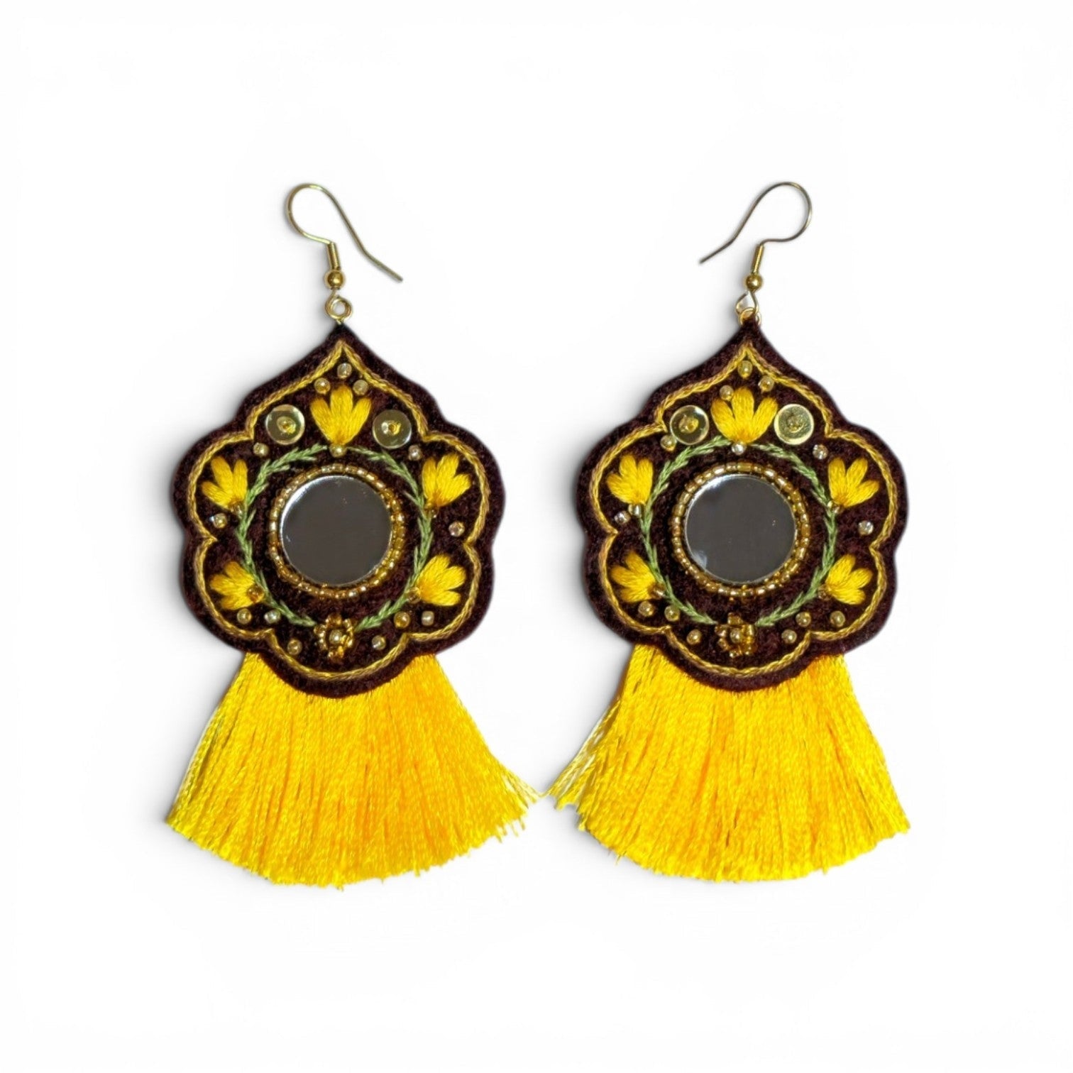 Yellow Tassel Floral Earrings - UniqueEntity Art