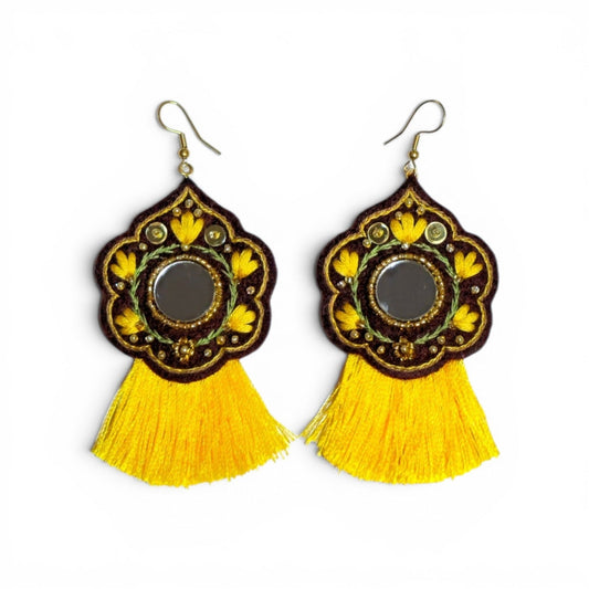Yellow Tassel Floral Earrings - UniqueEntity Art